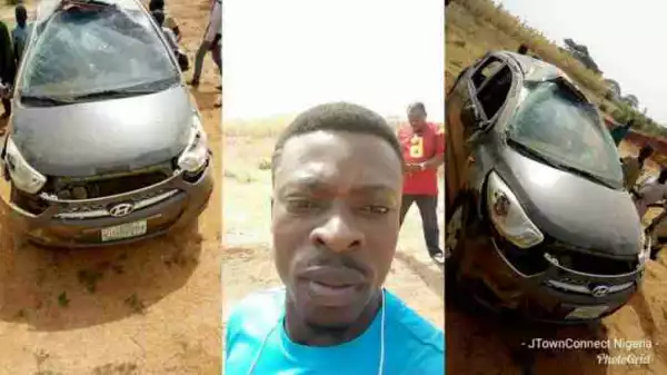 Nigerian Comedian Takes Selfie After Surviving Ghastly Motor Accident (Photos)